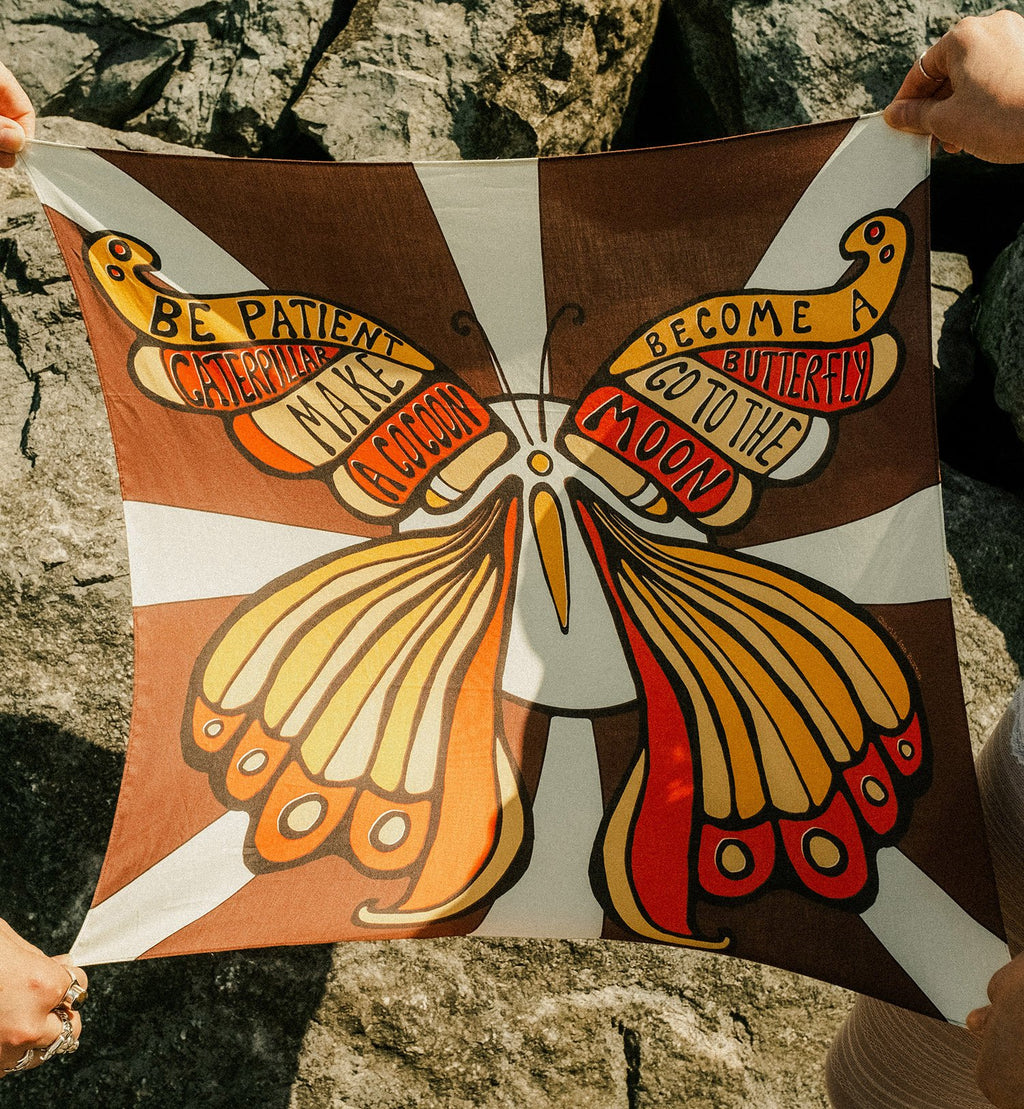 Patience Is A Butterfly Brown Cotton Scarf